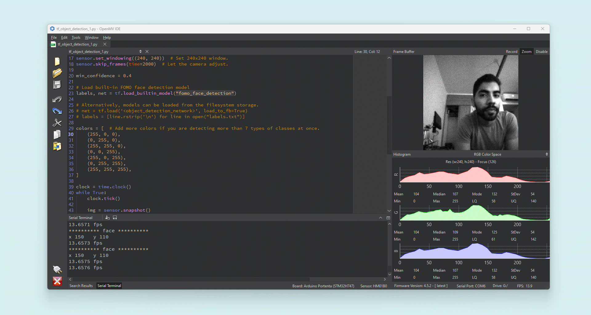 Face tracking example running